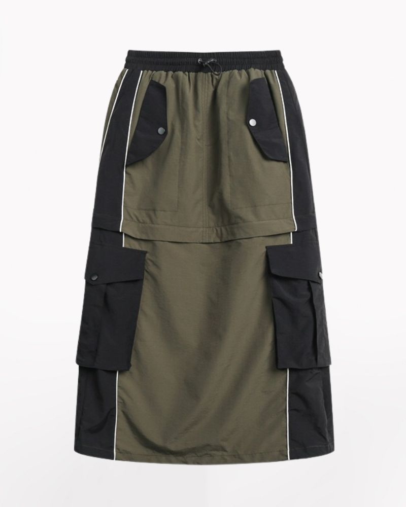 Vintage Patchwork Detachable Long Cargo Skirt