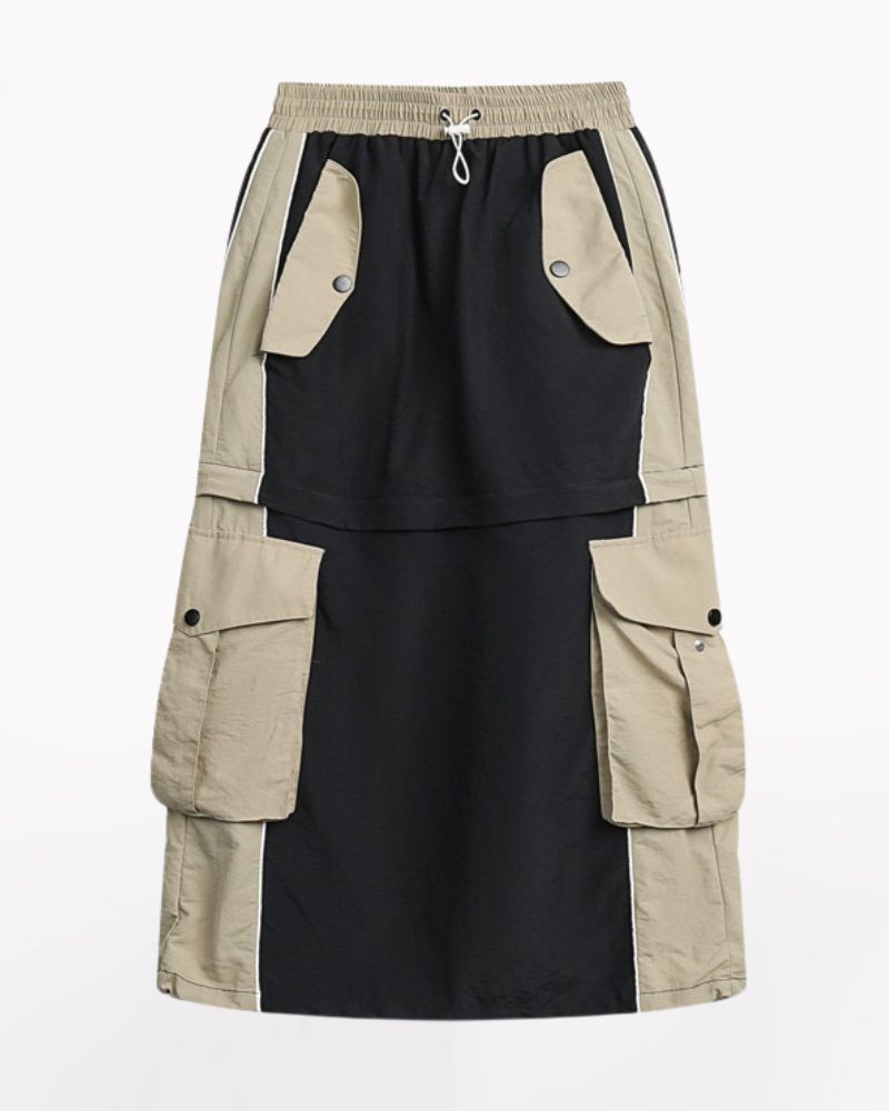 Vintage Patchwork Detachable Long Cargo Skirt