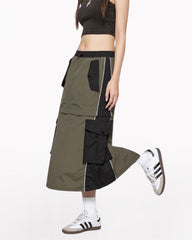 Vintage Patchwork Detachable Long Cargo Skirt