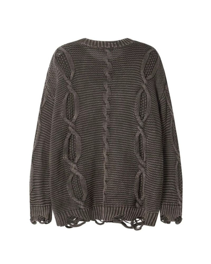 Vintage Twisted Flower Knit Washed Sweater