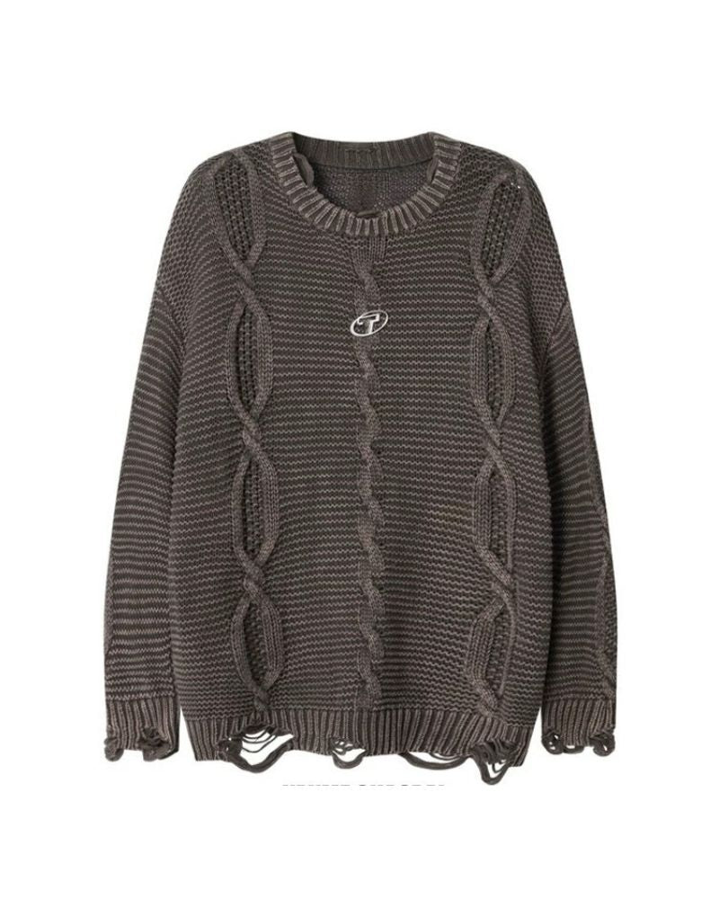 Vintage Twisted Flower Knit Washed Sweater