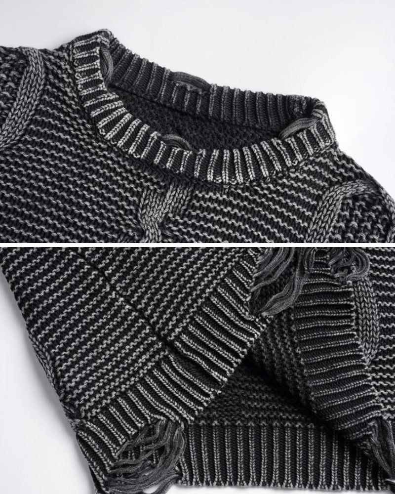 Vintage Twisted Flower Knit Washed Sweater