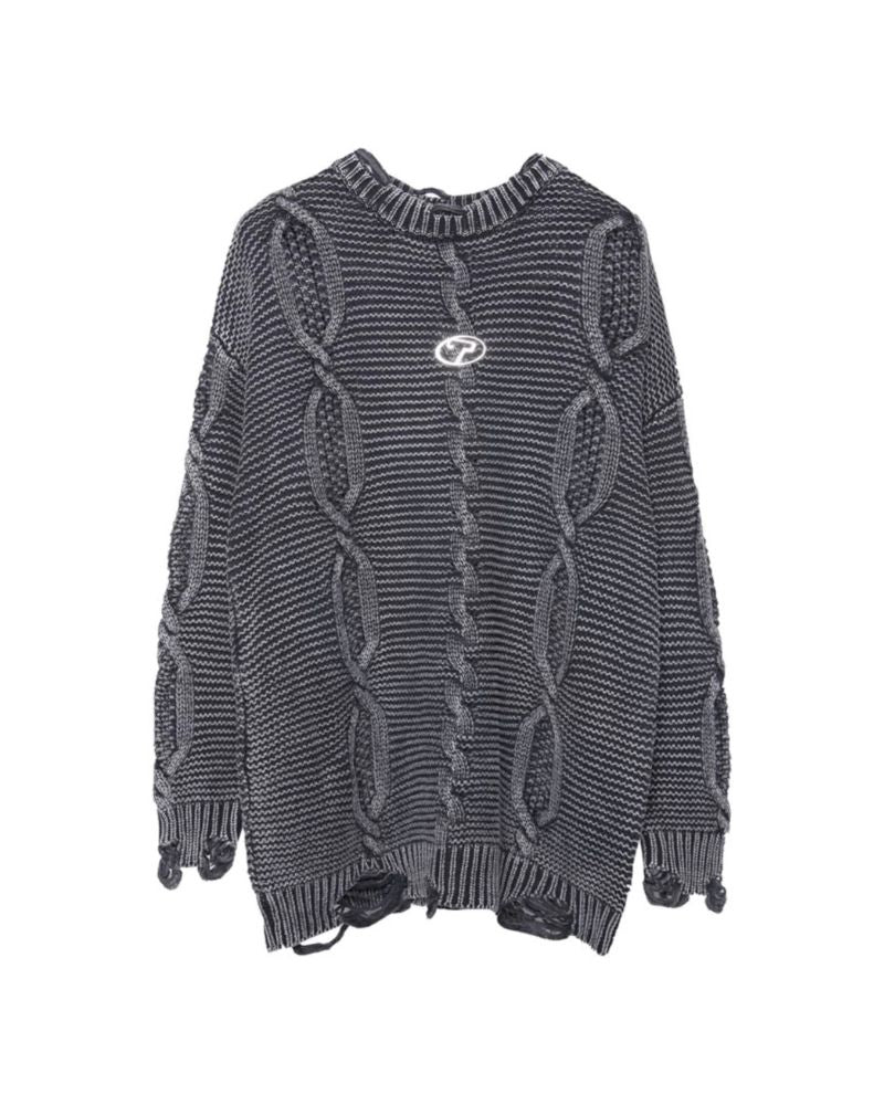 Vintage Twisted Flower Knit Washed Sweater