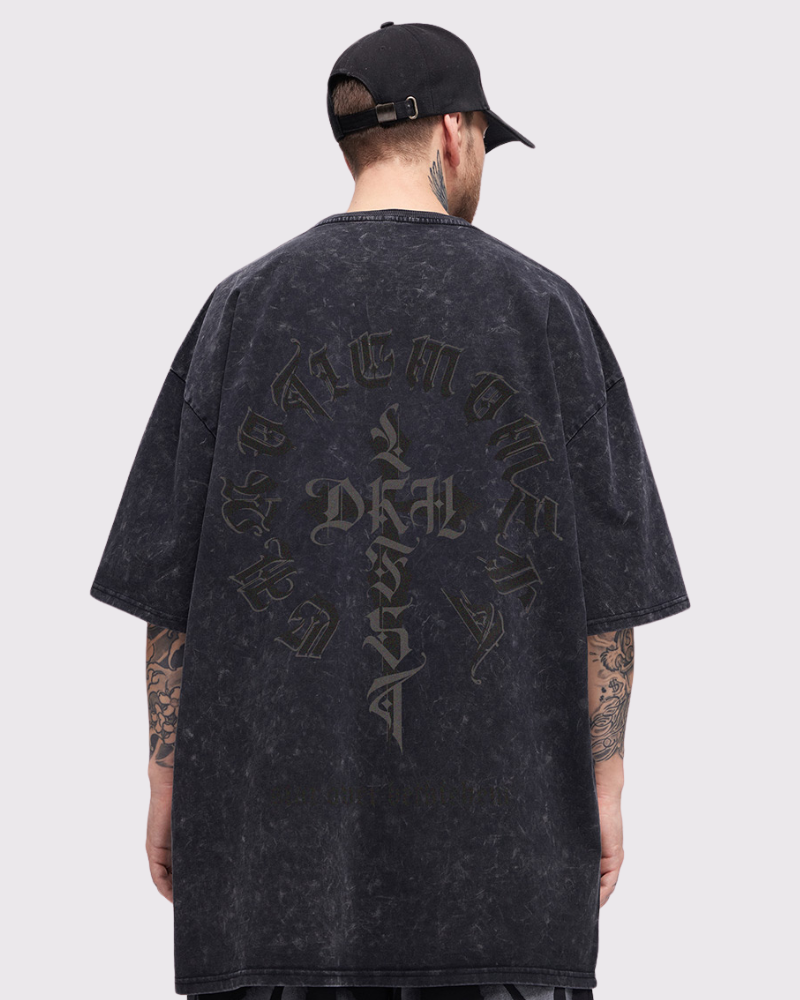 Oversize Vintage Wash Distressed Cross Graphic T-Shirt