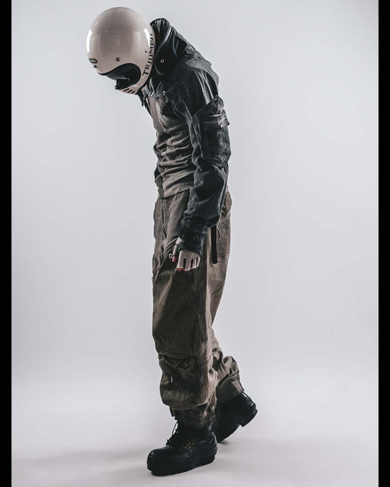 Post-Apocalyptic Hooded Mesh Color-Block Cape Jacket