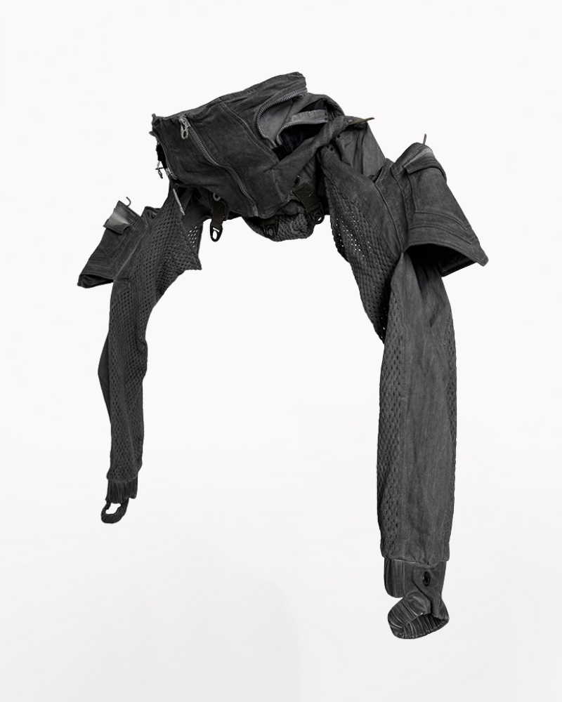 Post-Apocalyptic Hooded Mesh Color-Block Cape Jacket
