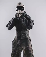 Post-Apocalyptic Hooded Mesh Color-Block Cape Jacket