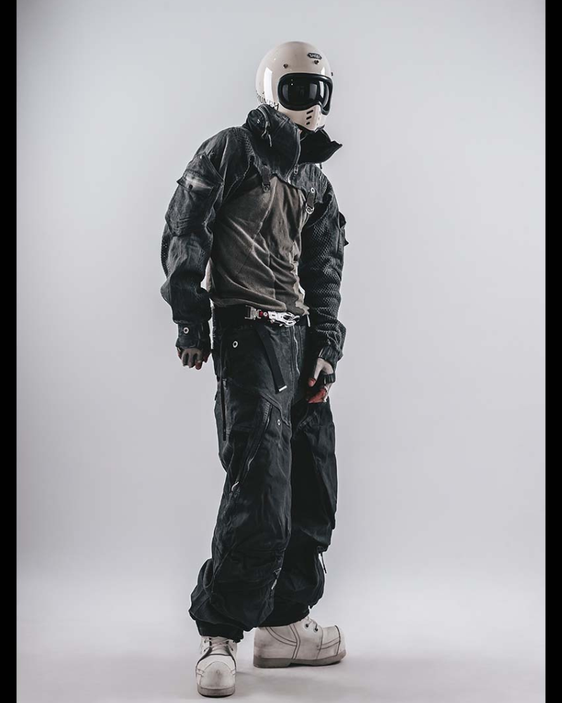 Post-Apocalyptic Hooded Mesh Color-Block Cape Jacket