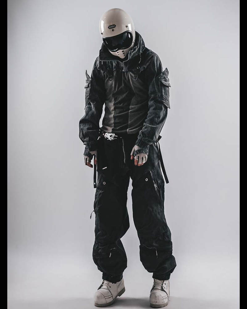 Post-Apocalyptic Hooded Mesh Color-Block Cape Jacket