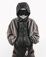 Wasteland-Washed Distressed Cropped Zip-Up Hoodie