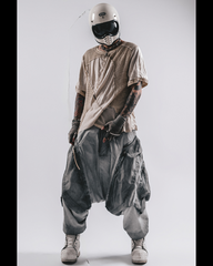 Wasteland Wear Distressed Dual-Layer Mesh Patchwork T-Shirt
