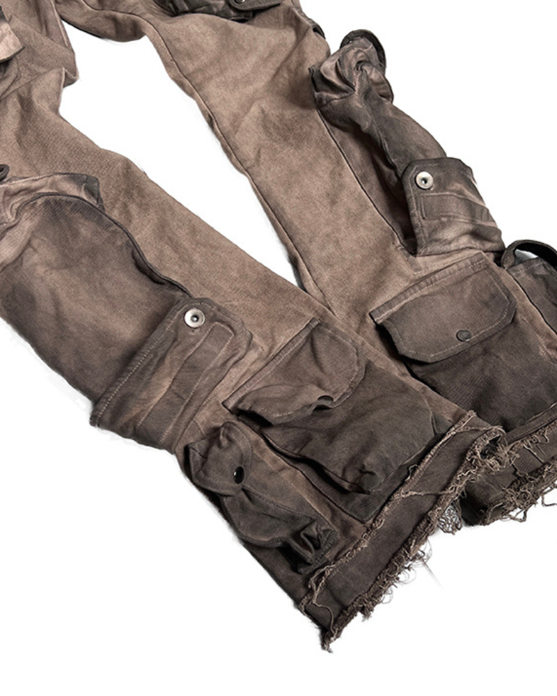 Wasteland Wear Distressed Flared Stretch Cargo Pants