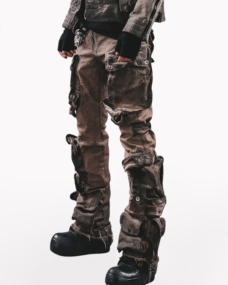 Wasteland Wear Distressed Flared Stretch Cargo Pants