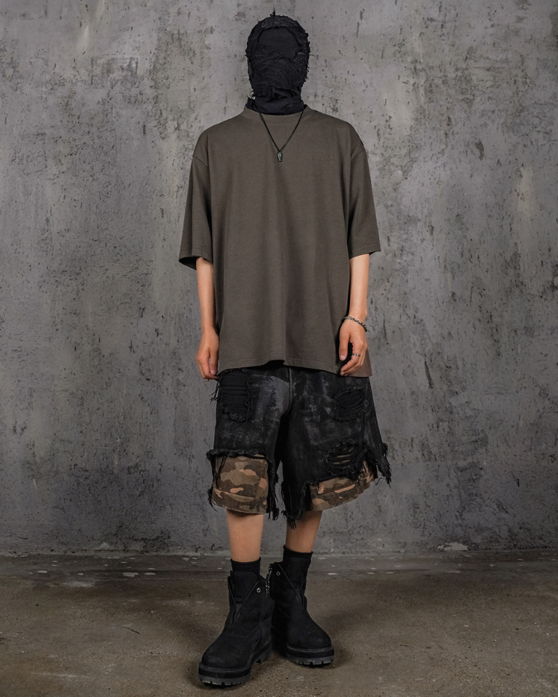 Wasteland Wear Distressed Patchwork Camo Cargo Shorts | Baggy Jorts