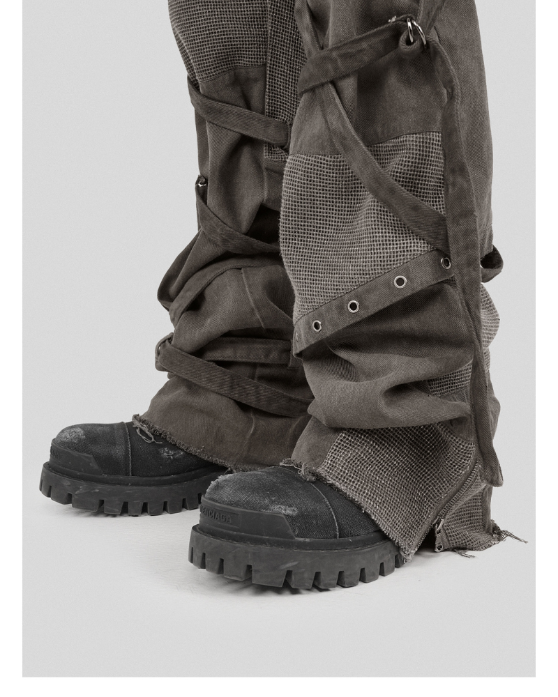 Wasteland Wear Straps Patchwork Cargo Y2K Pants
