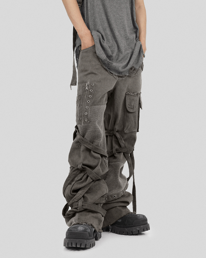 Wasteland Wear Straps Patchwork Cargo Y2K Pants