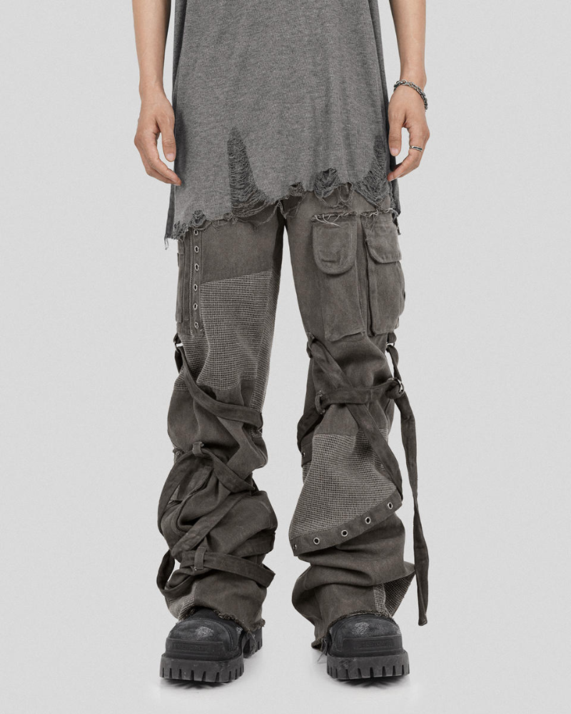 Wasteland Wear Straps Patchwork Cargo Y2K Pants