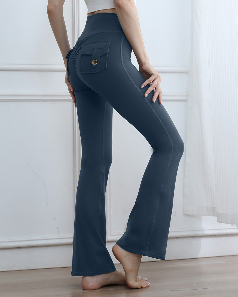 Women's Flare Yoga Cargo Pants High Waisted Leggings
