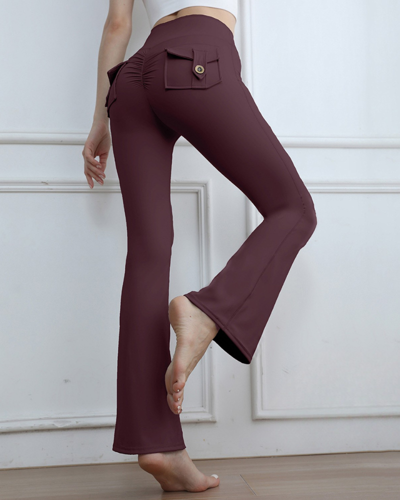 Women's Flare Yoga Cargo Pants High Waisted Leggings