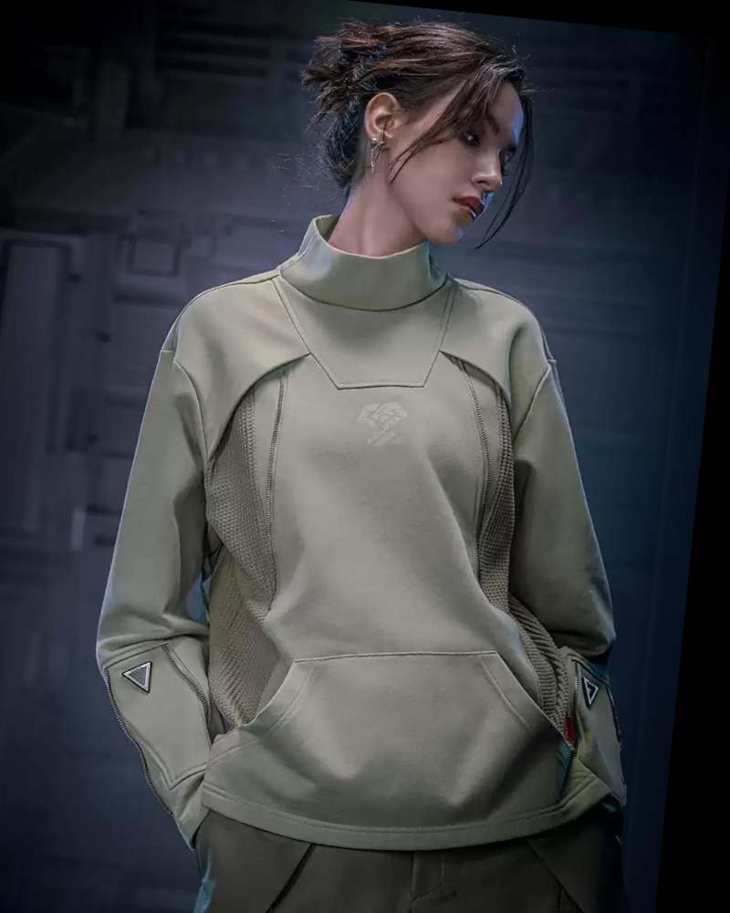 Cyberpunk Outfits Cotton Unisex Turtleneck Pullover Sweatshirt
