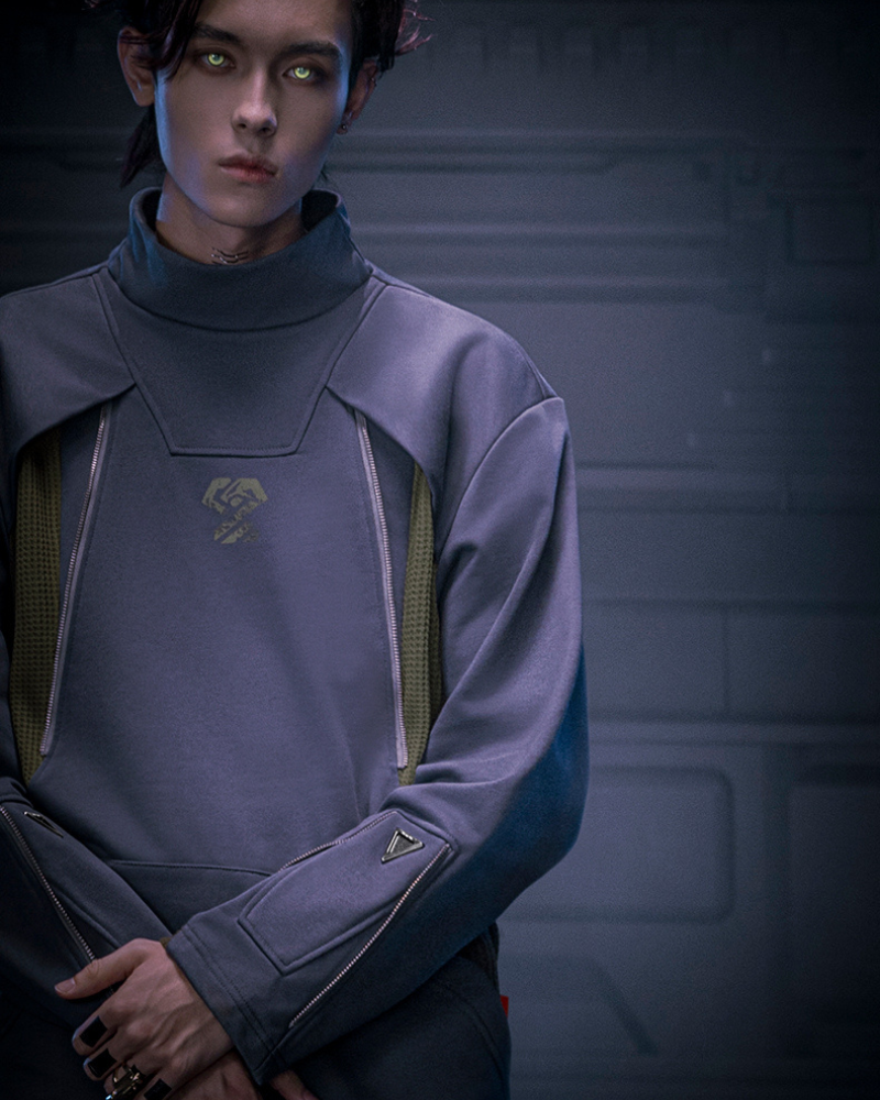 Cyberpunk Outfits Cotton Unisex Turtleneck Pullover Sweatshirt