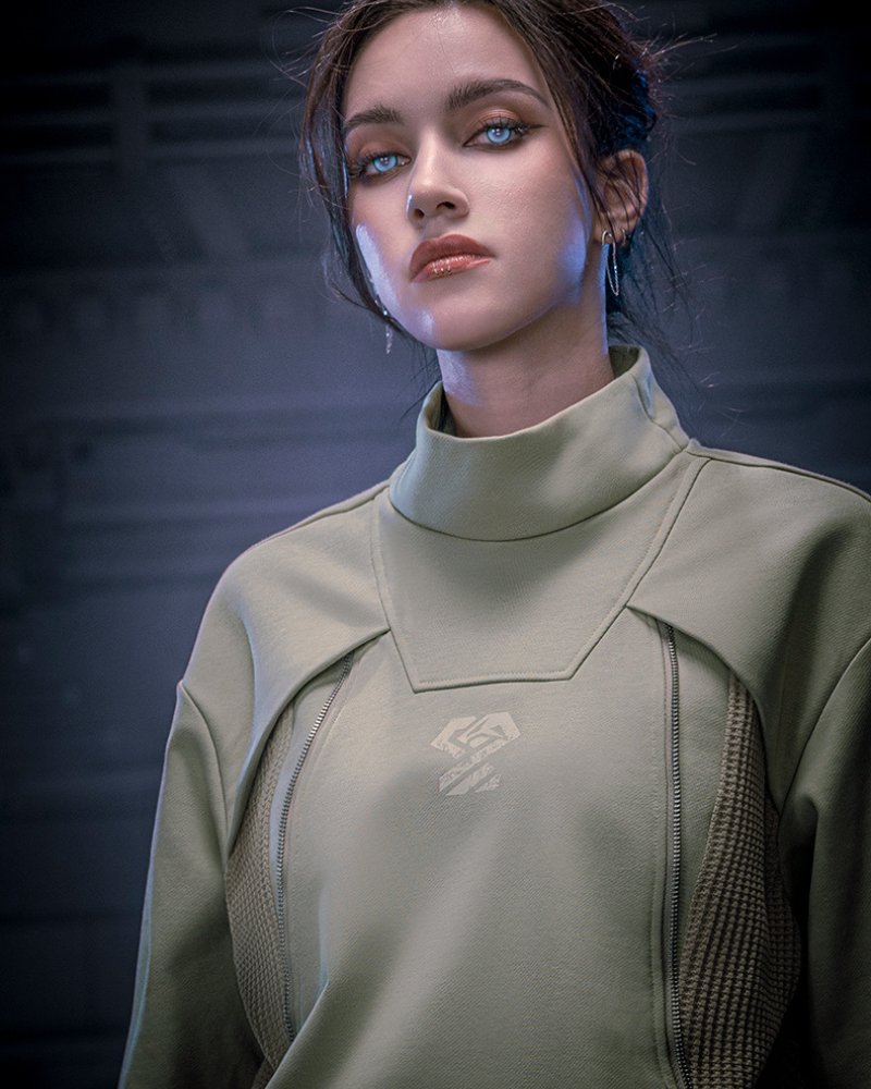 Cyberpunk Outfits Cotton Unisex Turtleneck Pullover Sweatshirt