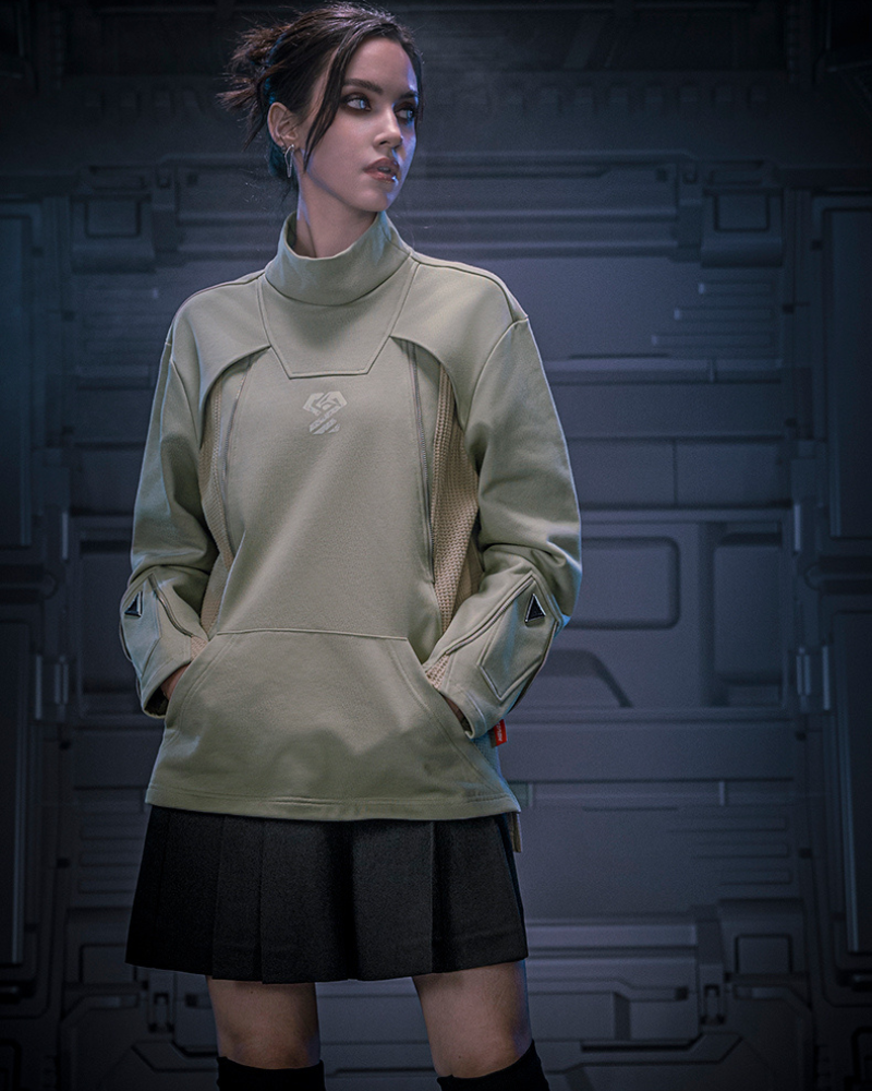 Cyberpunk Outfits Cotton Unisex Turtleneck Pullover Sweatshirt