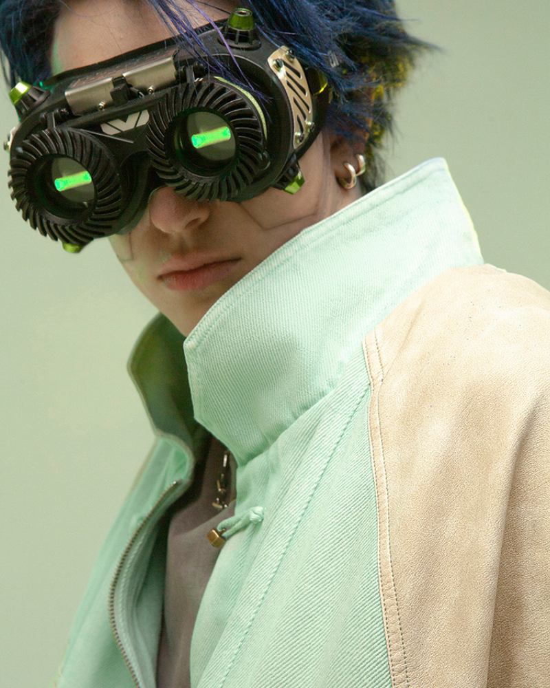 Cyberpunk Outfits 3D Embossed PU Patchwork Jacket
