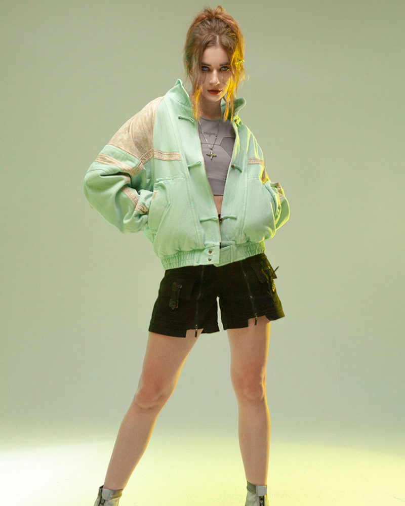 Cyberpunk Outfits 3D Embossed PU Patchwork Jacket