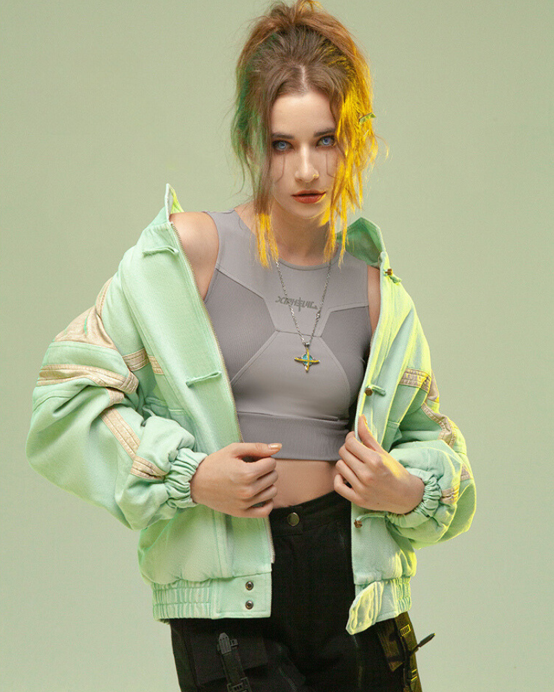 Cyberpunk Outfits 3D Embossed PU Patchwork Jacket