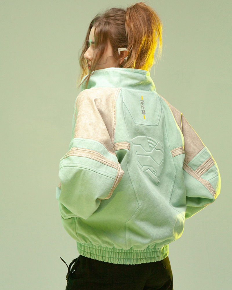 Cyberpunk Outfits 3D Embossed PU Patchwork Jacket