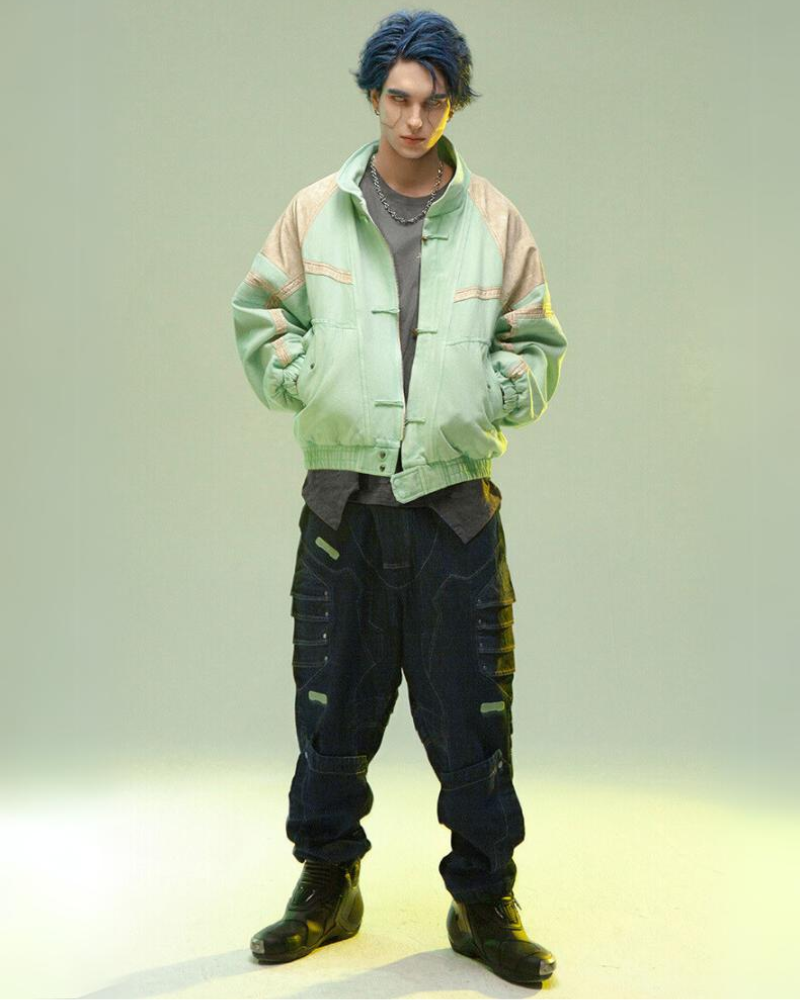 Cyberpunk Outfits 3D Embossed PU Patchwork Jacket
