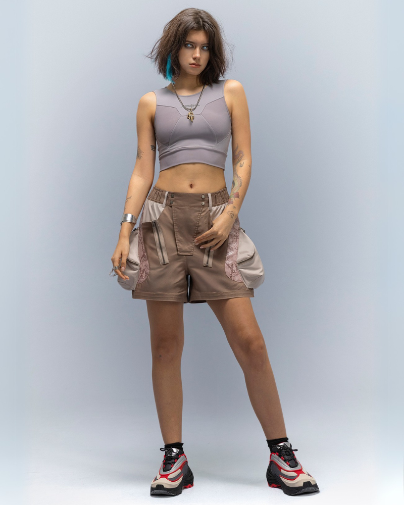 Cyberpunk Street-Style Star Arc Cocoon Pocket Shorts - Women