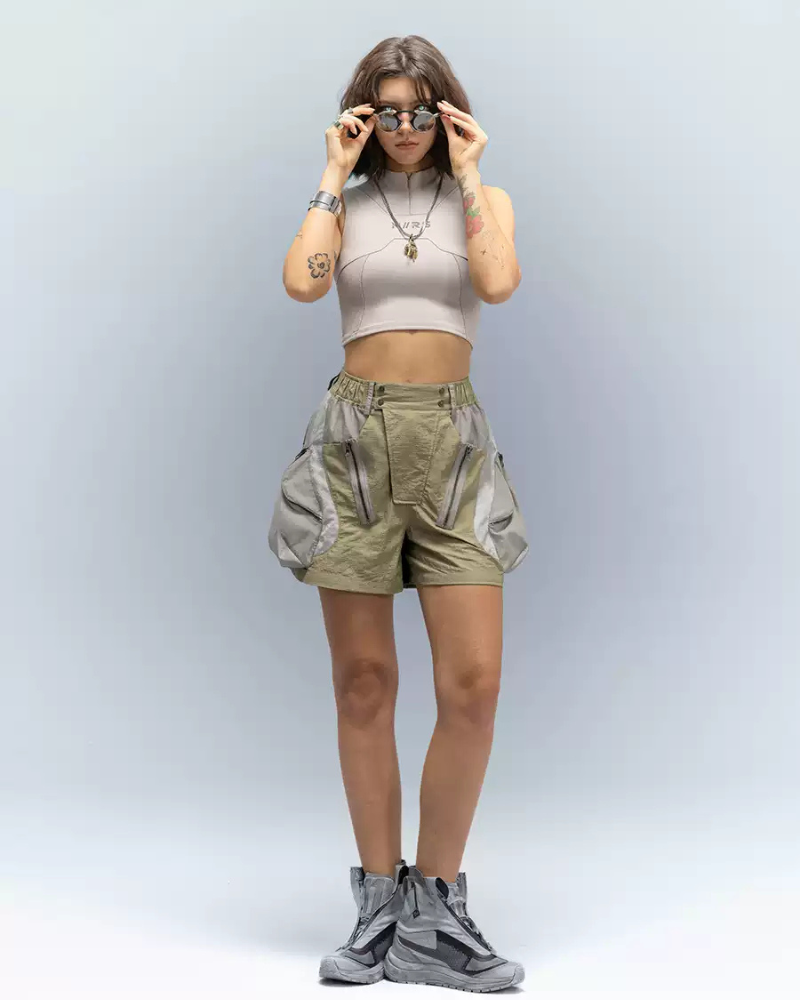 Cyberpunk Street-Style Star Arc Cocoon Pocket Shorts - Women