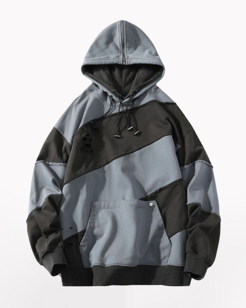 Streetwear Zipper Double Layer Patchwork Unisex Hoodie