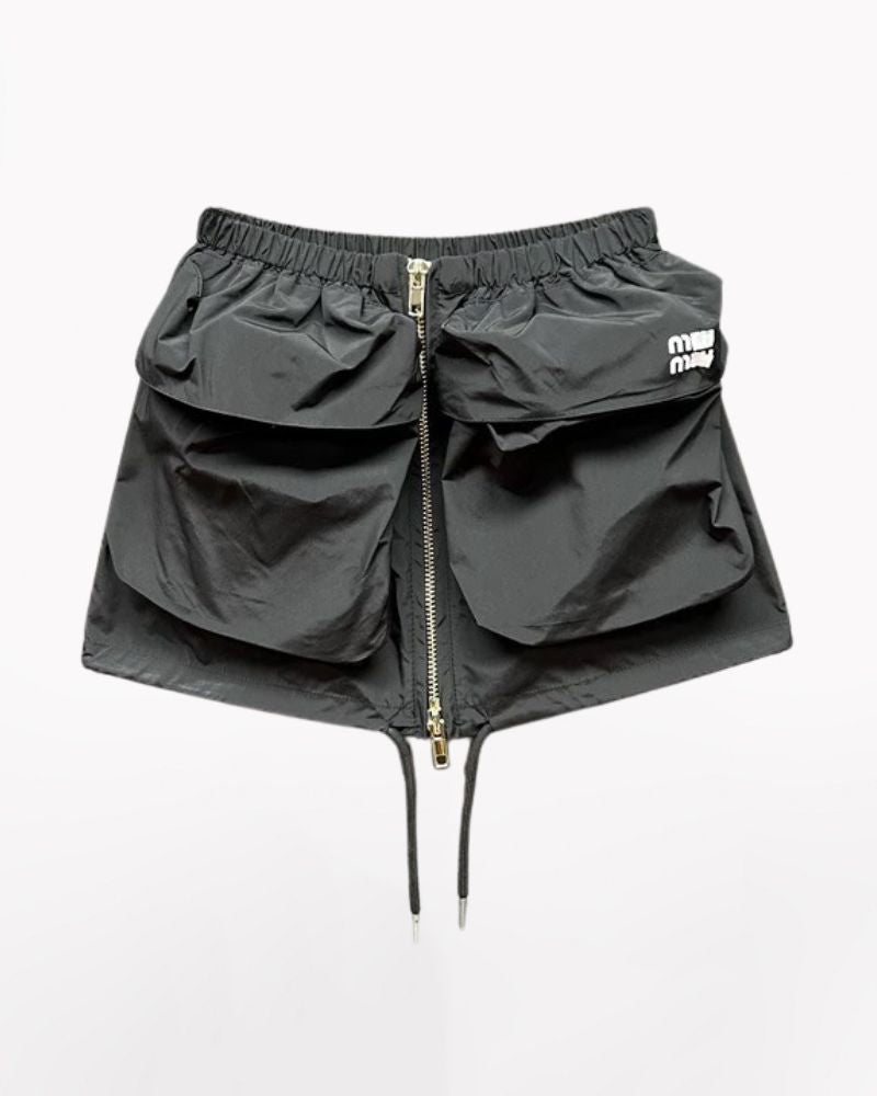 Zipper Front Big Pockets Cargo Mini Skirt