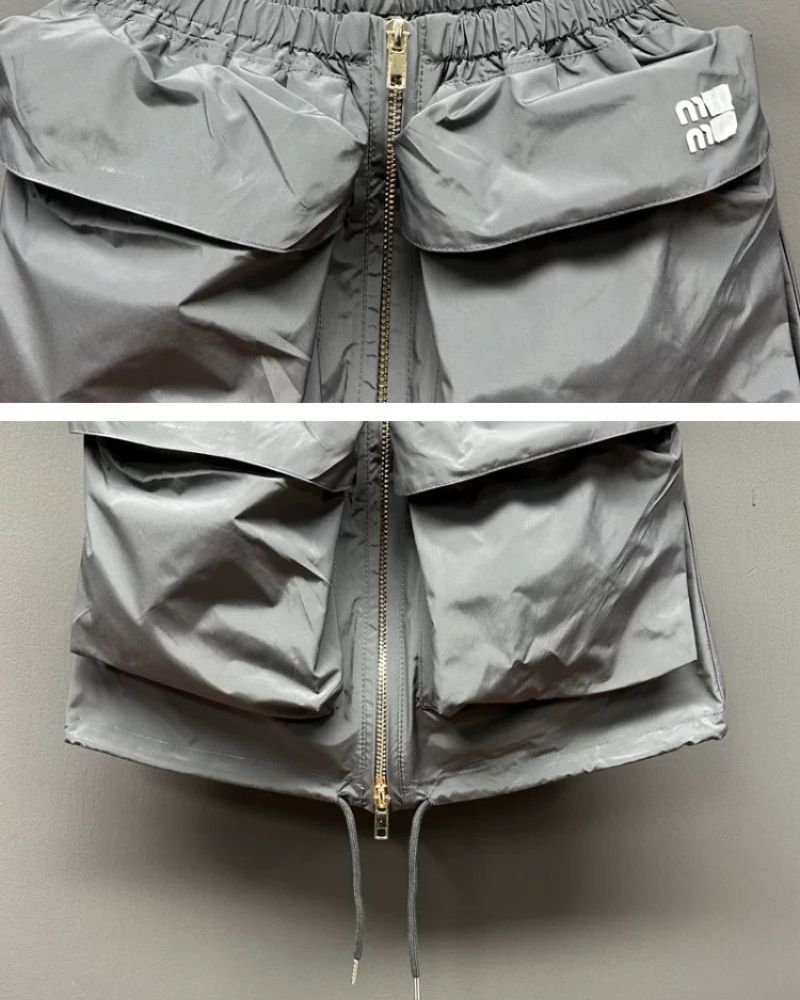 Zipper Front Big Pockets Cargo Mini Skirt