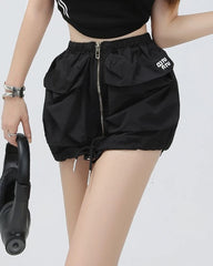 Zipper Front Big Pockets Cargo Mini Skirt