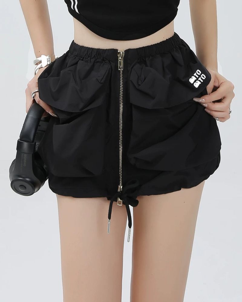 Zipper Front Big Pockets Cargo Mini Skirt