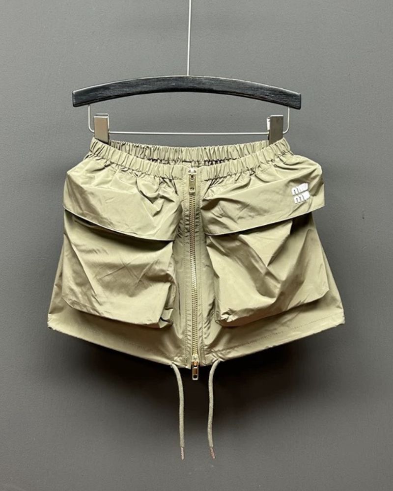 Zipper Front Big Pockets Cargo Mini Skirt