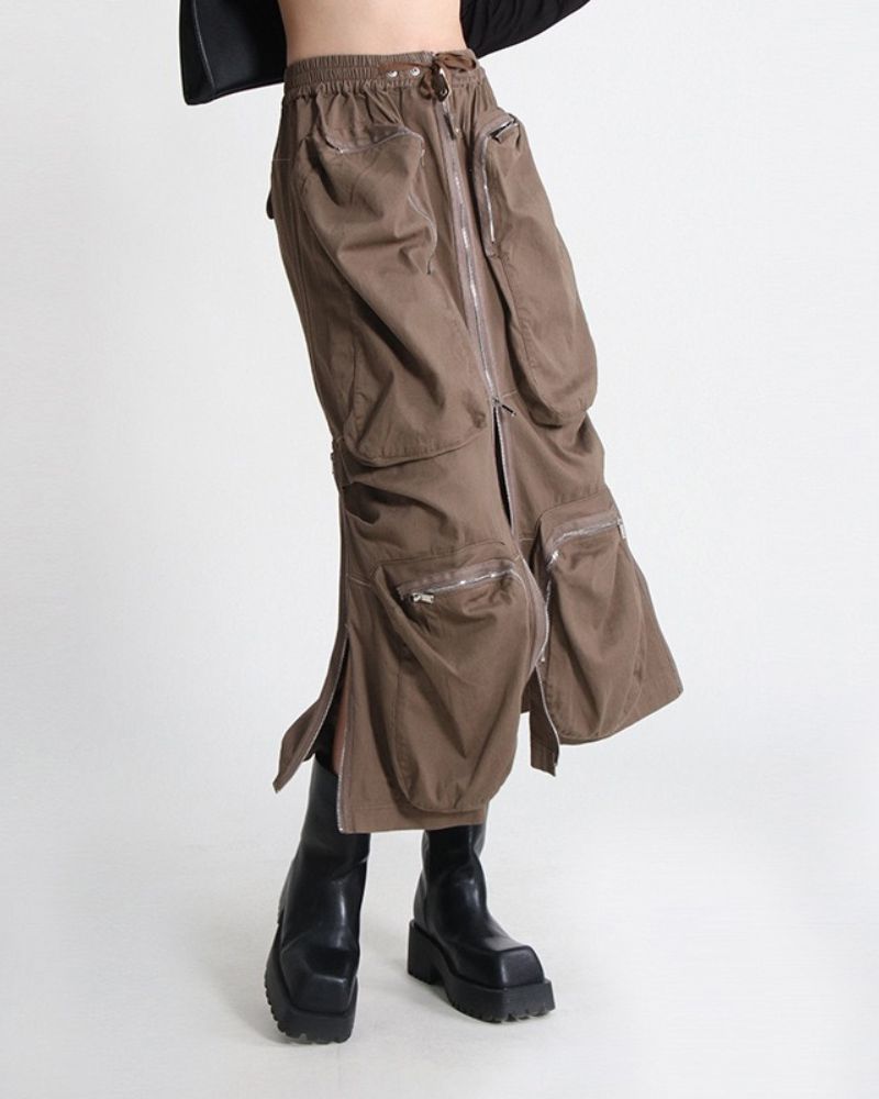 Zipper Multi-Pockets Long Cargo Skirt