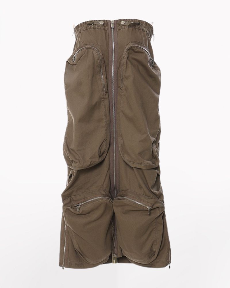 Zipper Multi-Pockets Long Cargo Skirt
