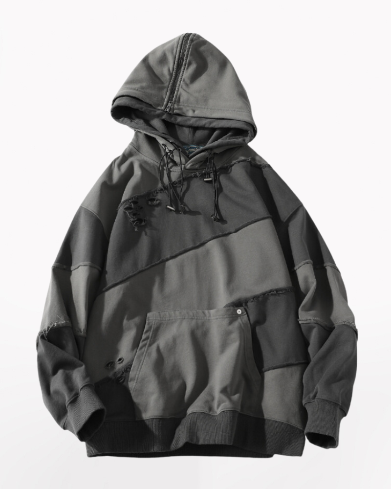 Streetwear Zipper Double Layer Patchwork Unisex Hoodie