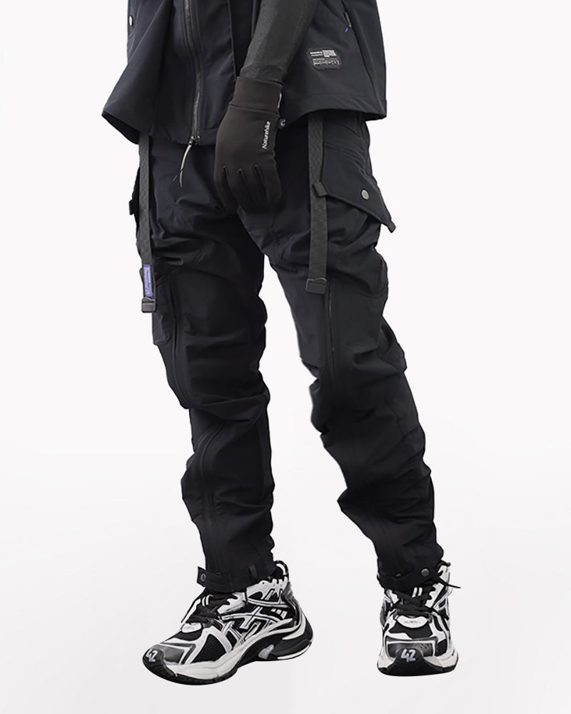 Laminated Zipper Black Cargo Pants