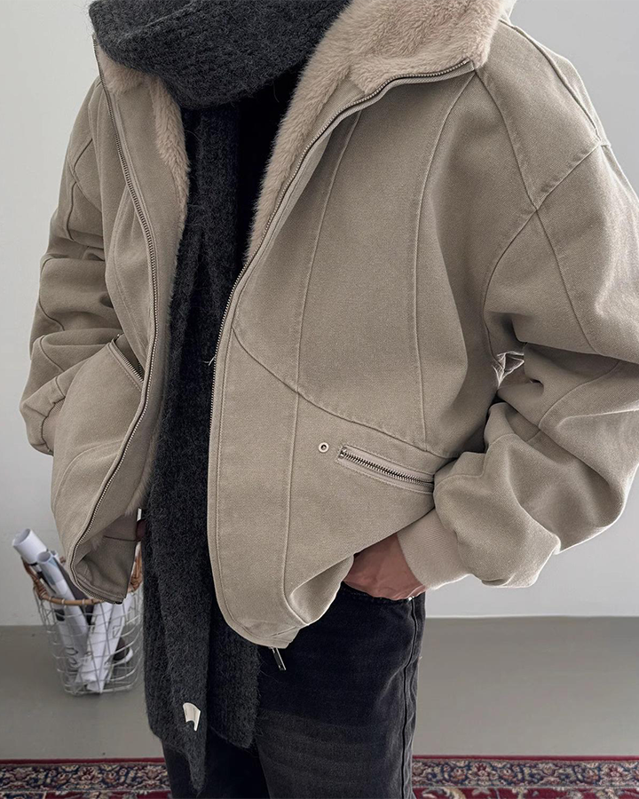 Faux Fur Lined Hooded Zip-Up Jacket