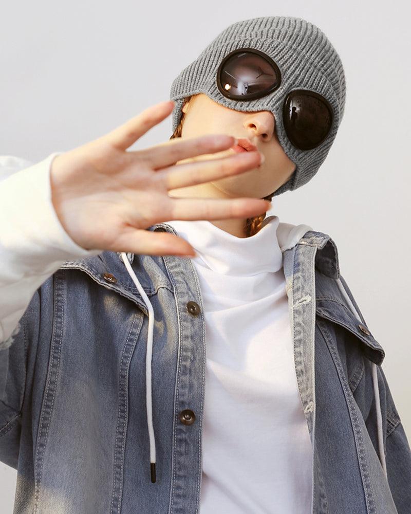 Aviator Sunglasses Knitted Futuristic Hat