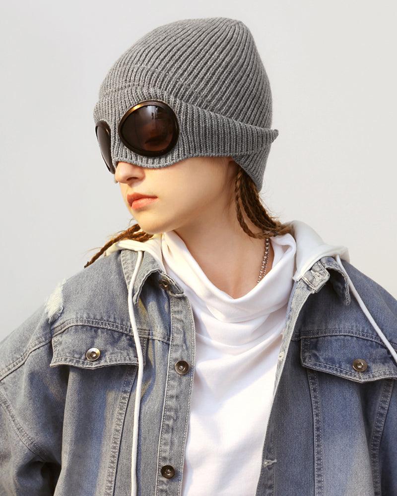 Aviator Sunglasses Knitted Futuristic Hat