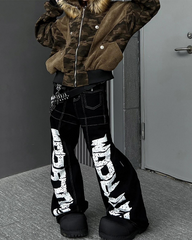 Bold Letter Print Wide-Leg Pants