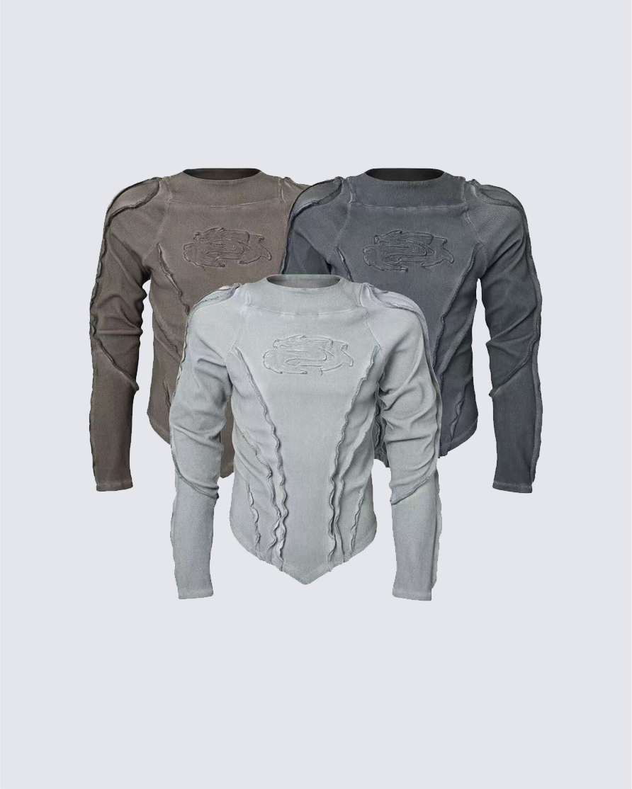 Distressed Panel Long-Sleeve Top
