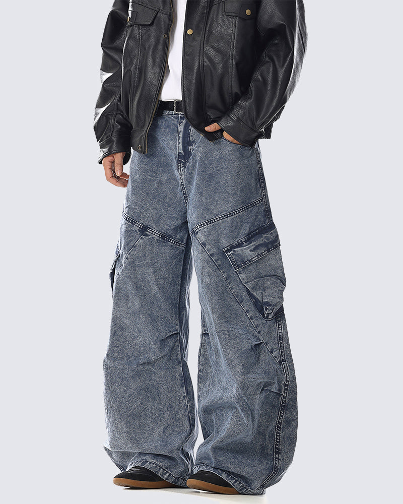 Heavy Washed Wide Cargo Jeans